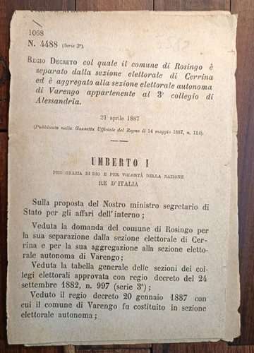 Rosingo 1887 regio - regio, dekret