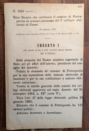 Pietraporzio 1887 königlicher - pietraporzio,